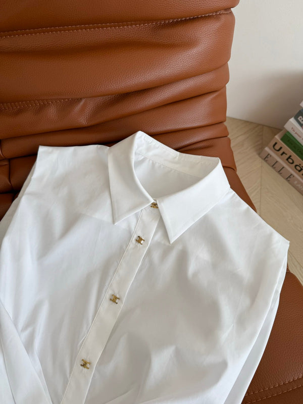 Celine 25 Sleeveless Button-up Shirt White Cotton