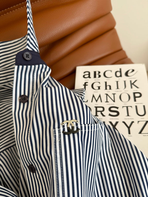 CC 25 Striped Shirt Navy Blue White Cotton