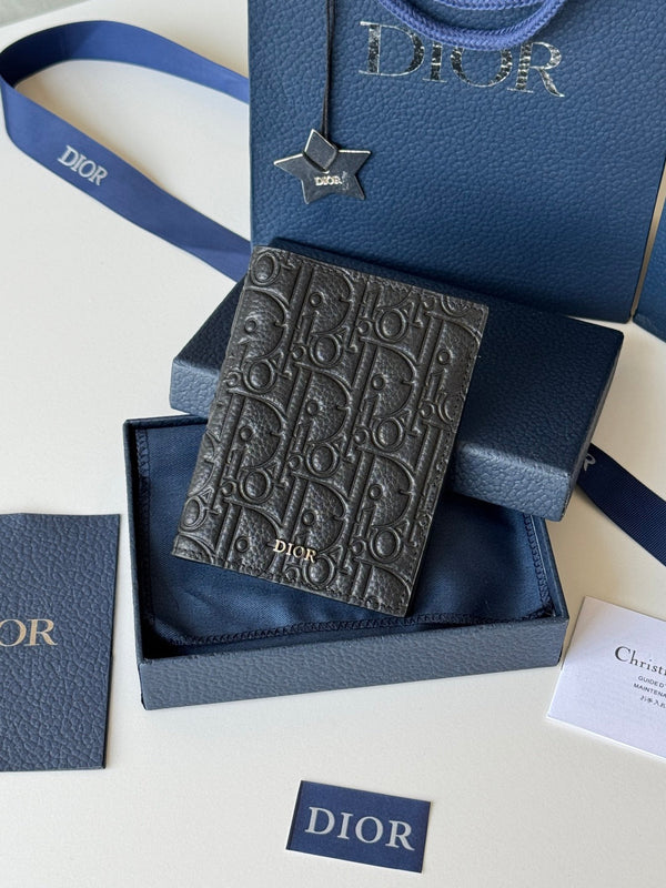 CD Vertical Bifold Card Holder Black Grain Cowhide