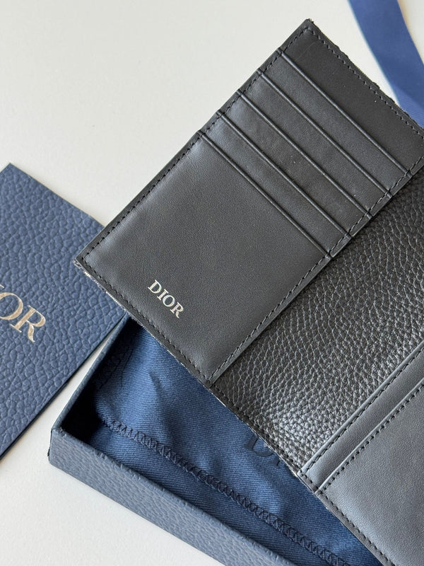 CD Oblique Passport Holder Black Beige Jacquard Cowhide