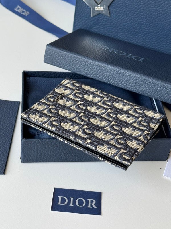 CD Oblique Passport Holder Black Beige Jacquard Cowhide