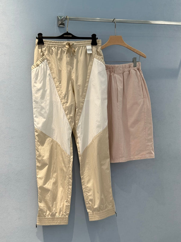 LV Unique Pocket Design Trousers Beige White Cotton