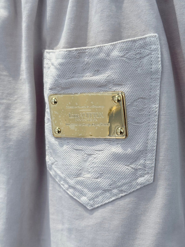 LV Designer Dress With Metal Logo Buttons Light Skirt Pink Cotton