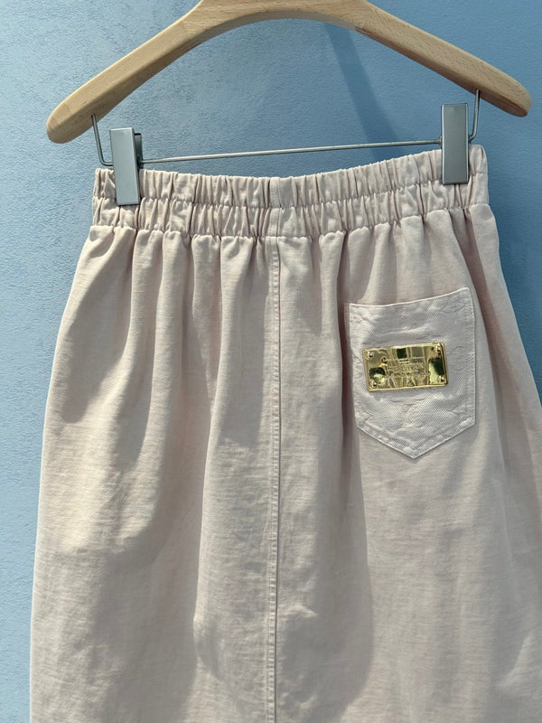 LV Designer Dress With Metal Logo Buttons Light Skirt Pink Cotton