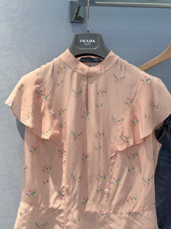 Prada 25 Floral Vest Pink Viscose and Silk