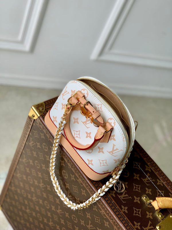 LV Alma Monogram Bag 19.5cm White Beige Leather Canvas 337567