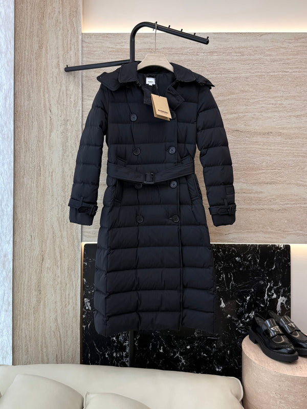 Burberry 25 Double-Breasted Slim Fit Long Down Jacket Black Polyester