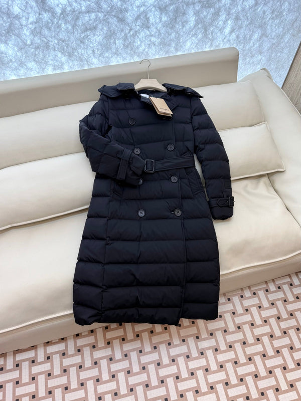 Burberry 25 Double-Breasted Slim Fit Long Down Jacket Black Polyester