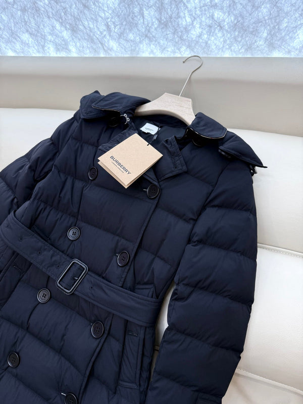 Burberry 25 Double-Breasted Slim Fit Long Down Jacket Black Polyester