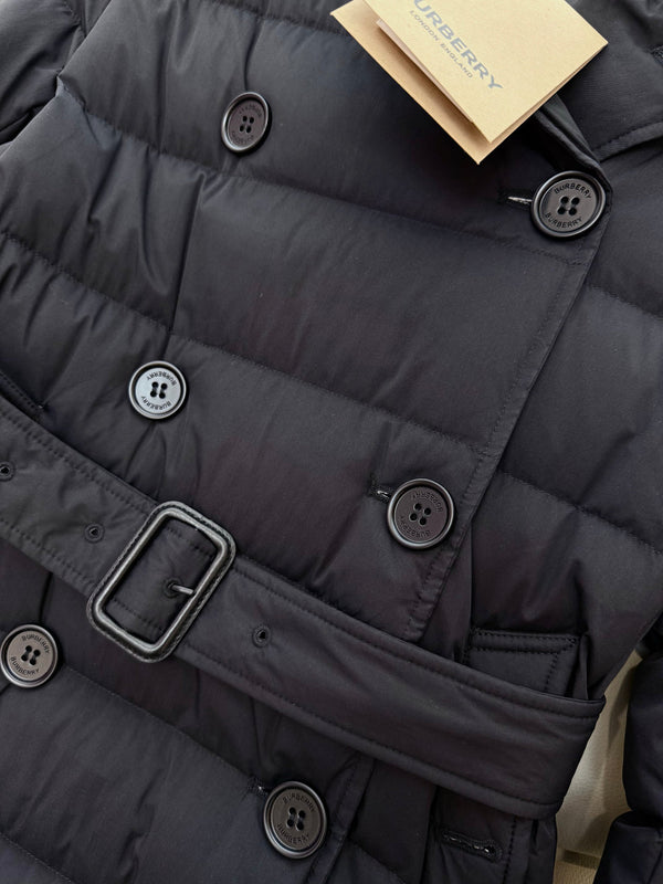 Burberry 25 Double-Breasted Slim Fit Long Down Jacket Black Polyester