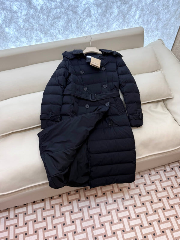 Burberry 25 Double-Breasted Slim Fit Long Down Jacket Black Polyester