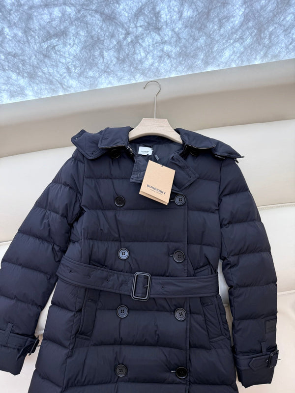 Burberry 25 Double-Breasted Slim Fit Long Down Jacket Black Polyester