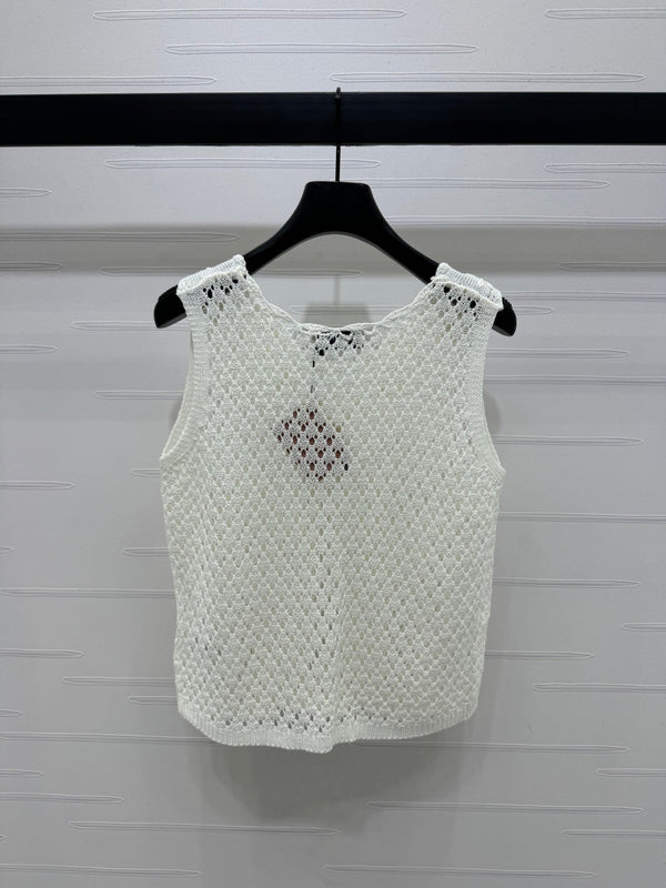Miumiu 25 White Knitted V-neck Tank Top