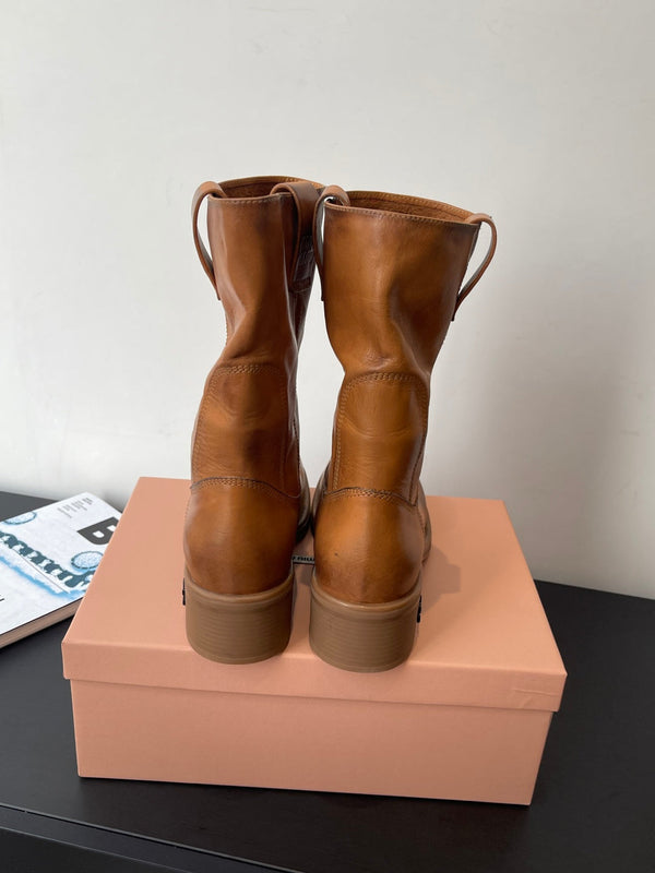 MiuMiu 26 heeled boots caramel brown cowhide 521959