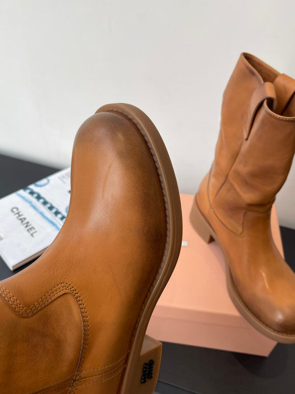 MiuMiu 26 heeled boots caramel brown cowhide 521959