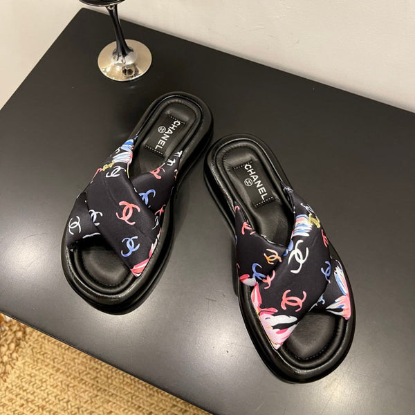 CC 25 Platform Slide Black Cloth Sheepskin 334738