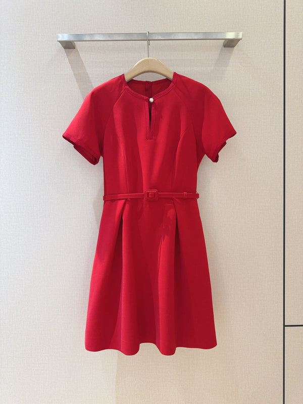 CD 25 Round Neck Raglan Sleeve Dress Red Polyester