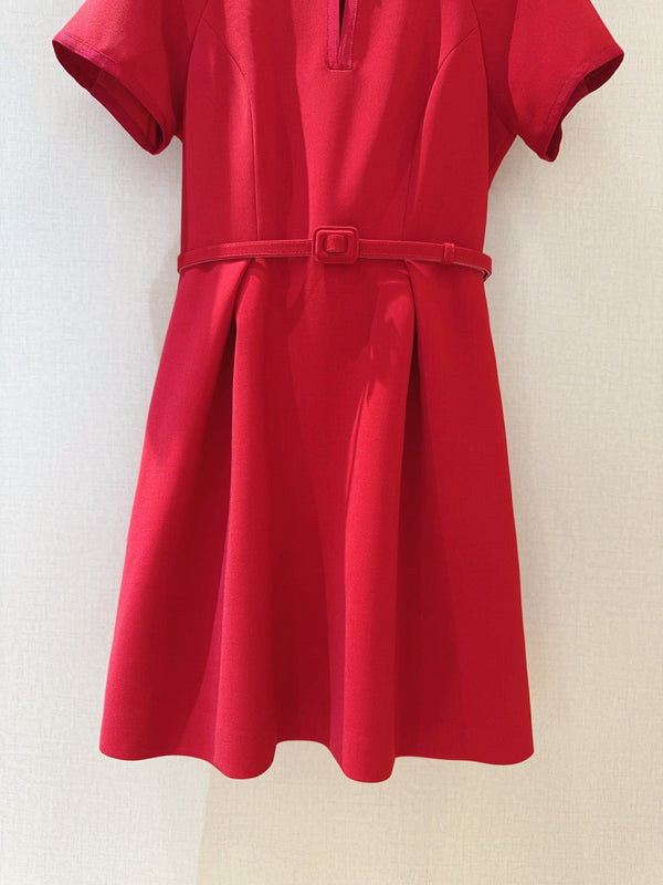 CD 25 Round Neck Raglan Sleeve Dress Red Polyester