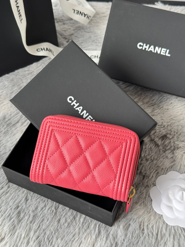 CC Classic Boy Coin Purse Pink Gold-tone Grained Calfskin 242880