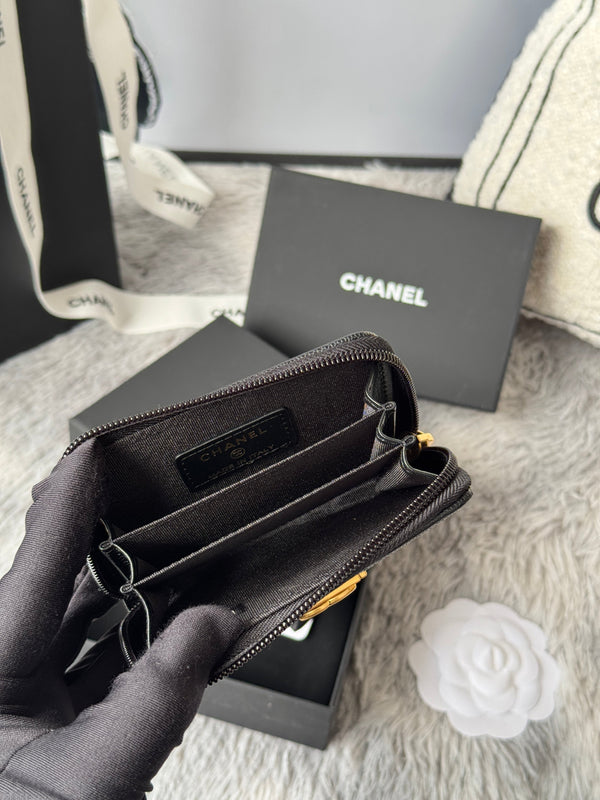 CC Classic Boy Coin Purse Black Gold-tone Grained Calfskin 242882