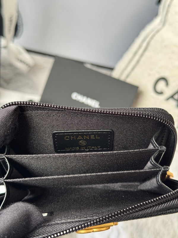 CC Classic Boy Coin Purse Black Gold-tone Grained Calfskin 242882