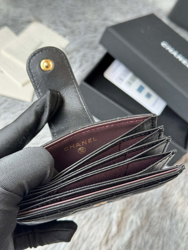 CC Accordion Card Holder Black Gold-tone Metal Lamskin 242644