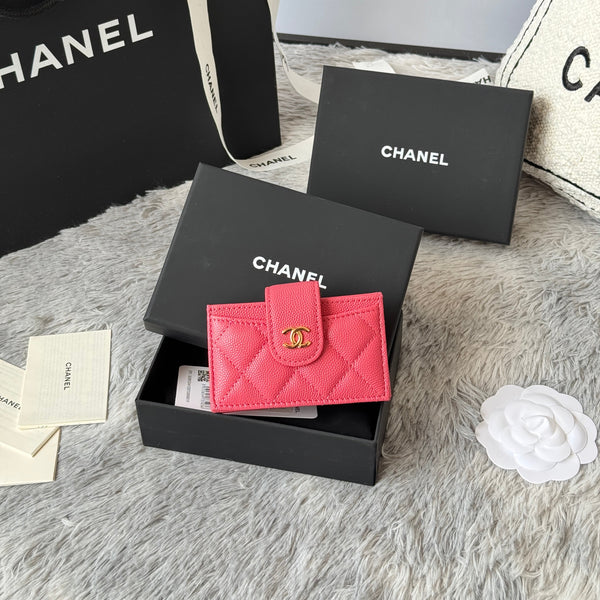 CC Accordion Card Holder Pink Gold-tone Metal Caviar 242653