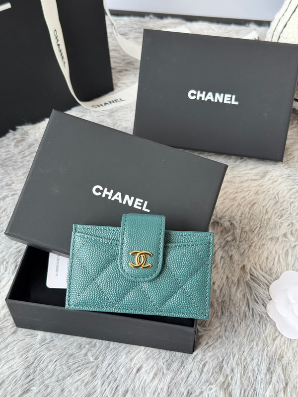 CC Accordion Card Holder Green Gold-tone Metal Caviar 242655