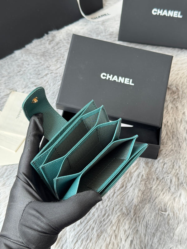 CC Accordion Card Holder Green Gold-tone Metal Caviar 242655