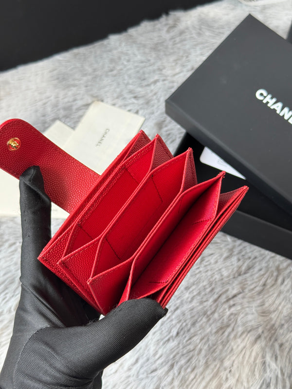 CC Accordion Card Holder Red Gold-tone Metal Caviar 242669