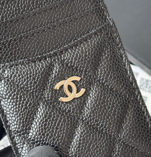 CC Carld Holder Black Sliver-tone Metal Grain Calfskin 242678