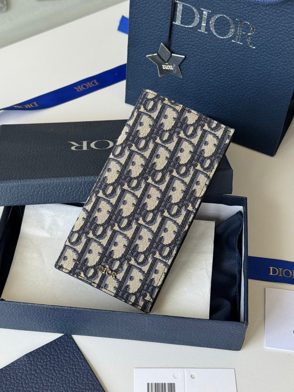 CD Long Vertical Wallet Beige Black Jacquard Cowhide