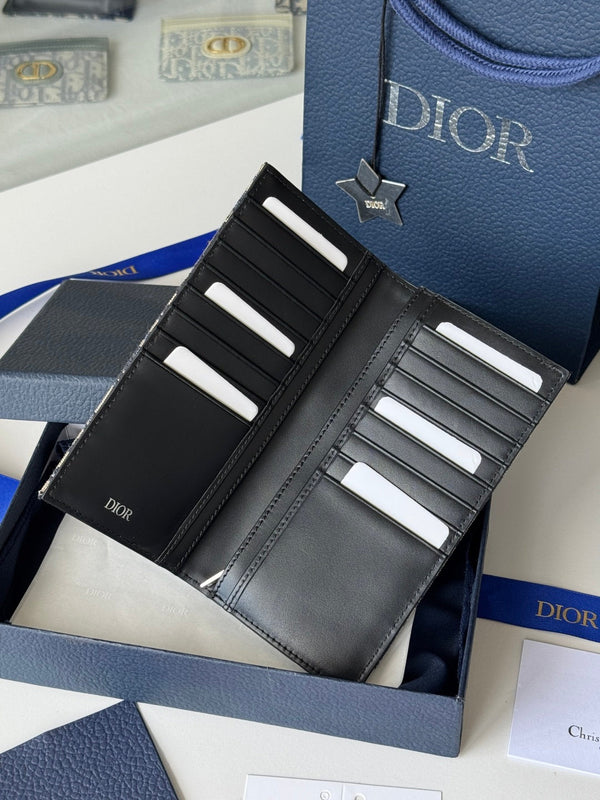 CD Long Vertical Wallet Beige Black Jacquard Cowhide