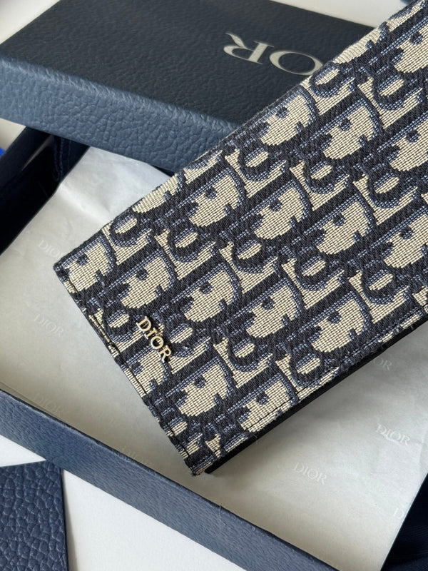 CD Long Vertical Wallet Beige Black Jacquard Cowhide