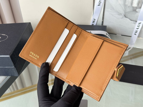 Pra 1MV204 Small Wallet Brown Saffiano & Smooth Leather