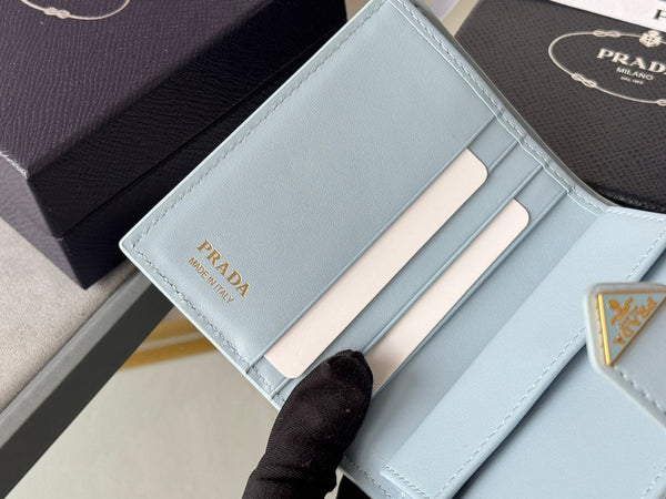 Pra 1MV204 Small Wallet Light Blue Saffiano & Smooth Leather