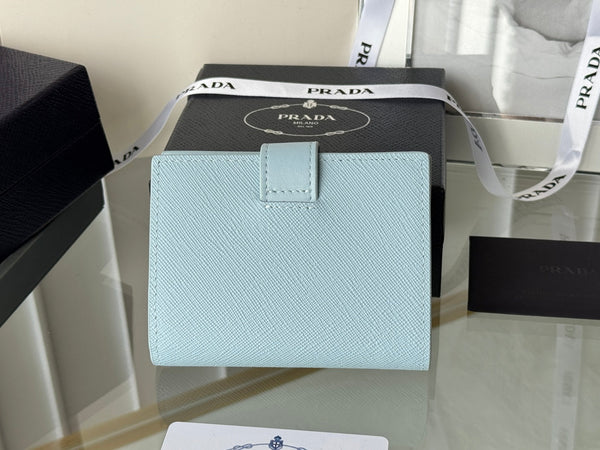 Pra 1MV204 Small Wallet Light Blue Saffiano & Smooth Leather
