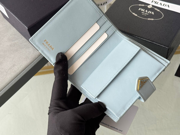 Pra 1MV204 Small Wallet Light Blue Saffiano & Smooth Leather