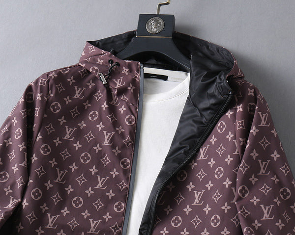 GIACCA A VENTO DOUBLE-FACE LV MONOGRAMMA ROSSO VINO E NERO 238976