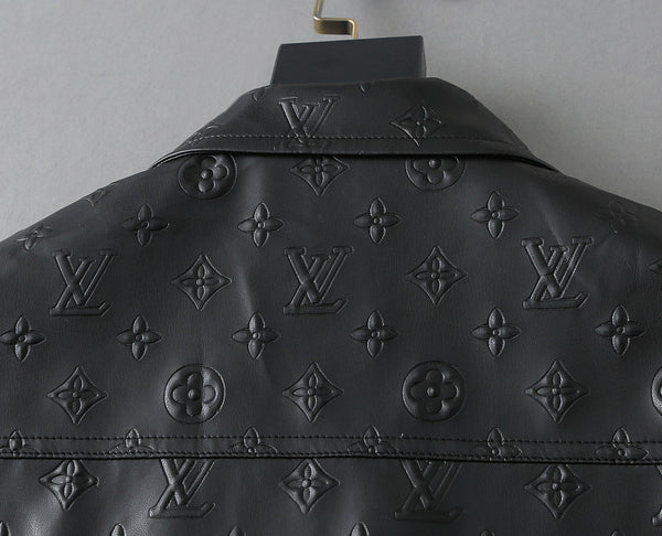 GIACCA CAMICIA LV IN PELLE DI VITELLO NERA CON LOGO IN RILIEVO 238988