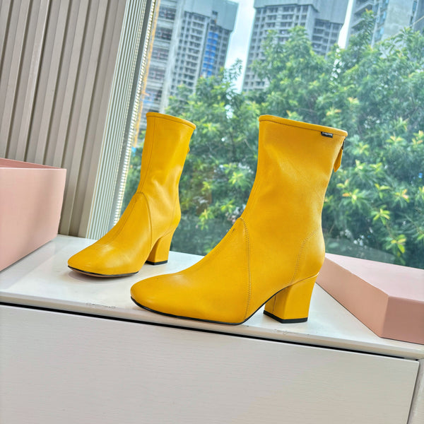 Miu Bootie Yellow Nappa Leather 506641