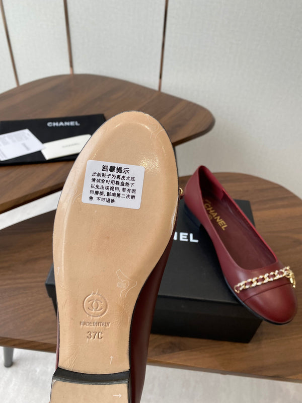 CC Ballerina Chain Flats Burgundy Lambskin GHW 431486