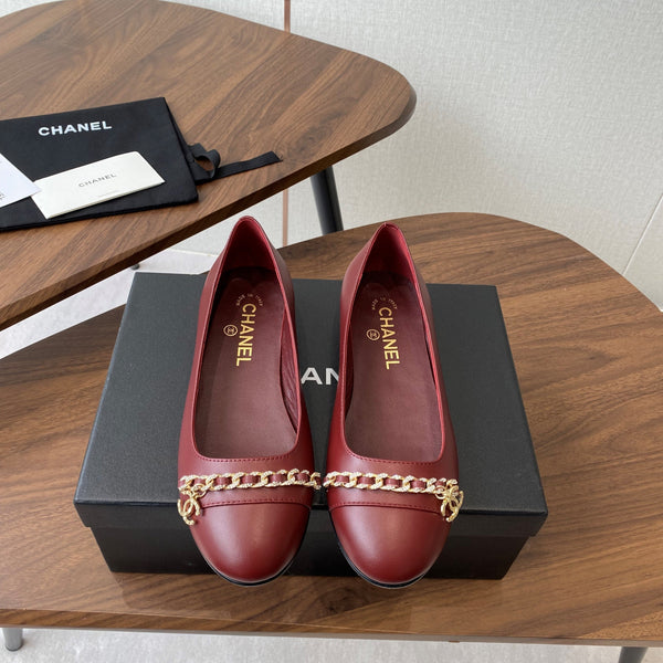CC Ballerina Chain Flats Burgundy Lambskin GHW 431486