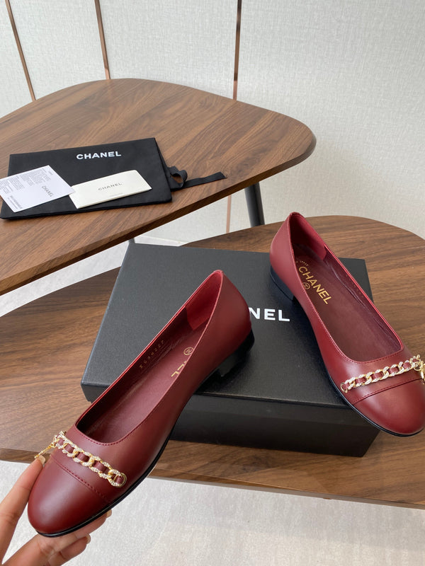 CC Ballerina Chain Flats Burgundy Lambskin GHW 431486