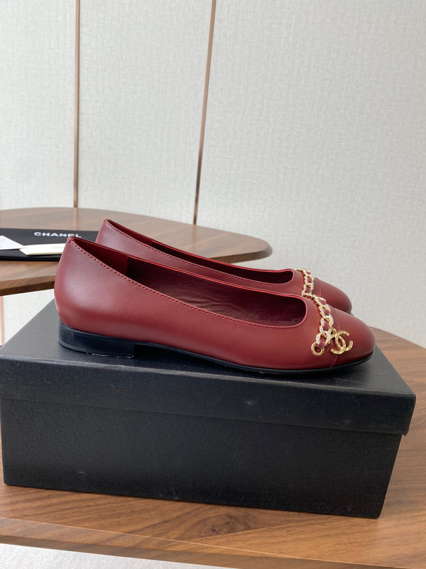 CC Ballerina Chain Flats Burgundy Lambskin GHW 431486