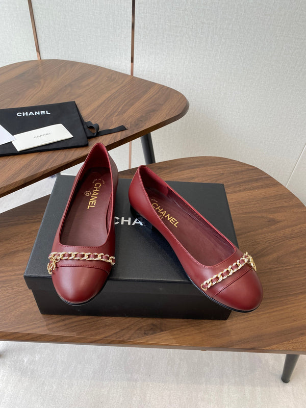 CC Ballerina Chain Flats Burgundy Lambskin GHW 431486