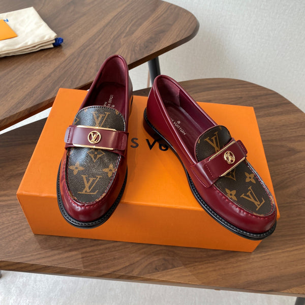 LV Academy Loafer Brown Monogram Canvas & Burdundy Patent Leather 477727