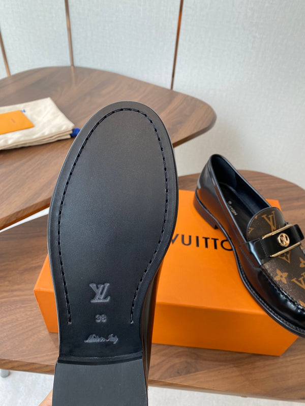 LV Academy Loafer Brown Monogram Canvas & Black Patent Leather 477728