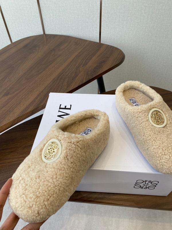 Loewe Birkenstock slippers beige wool 477791