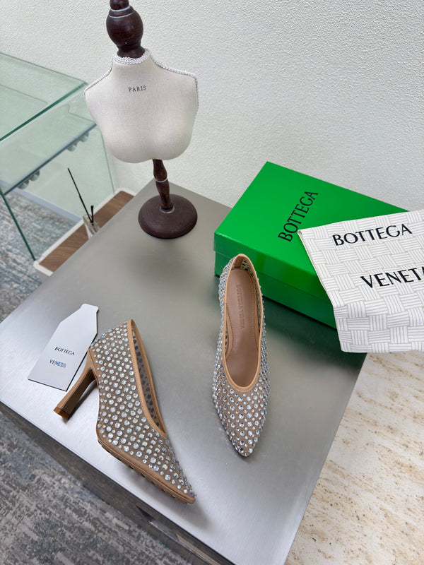 BV Strass Sofia Pump 90mm Beige Mesh 428480